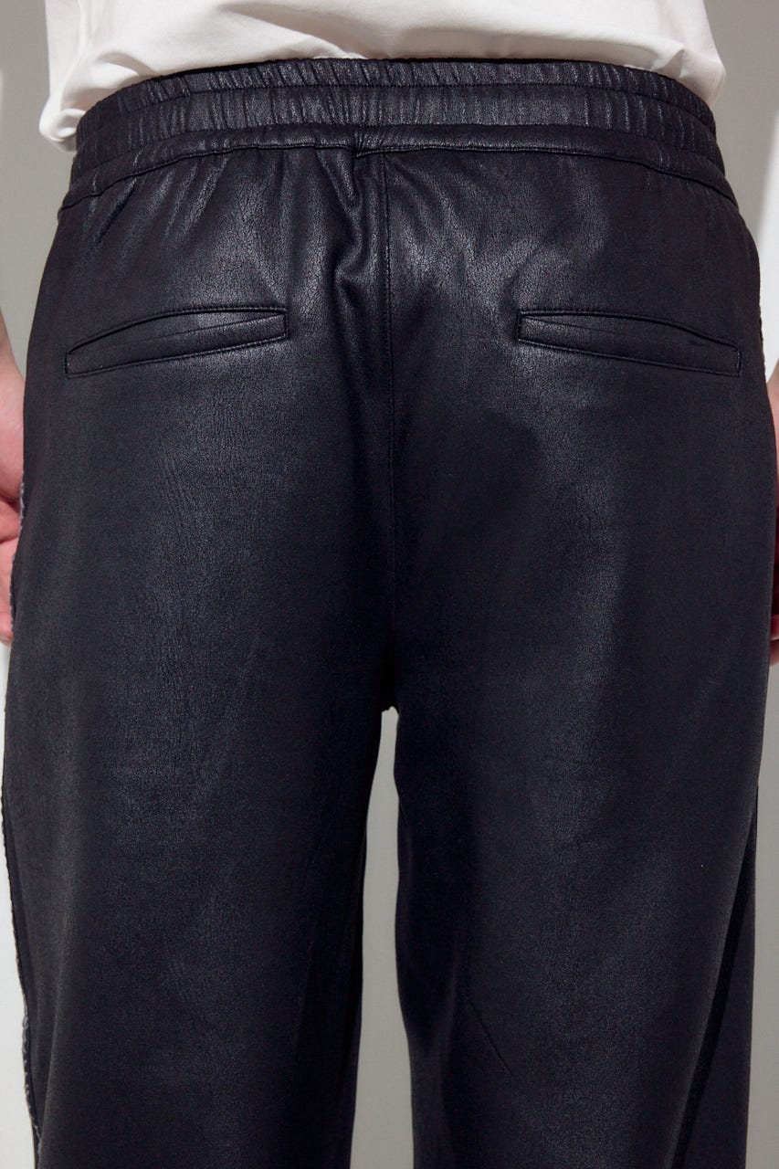 フェイクレザーラインパンツ BLK M