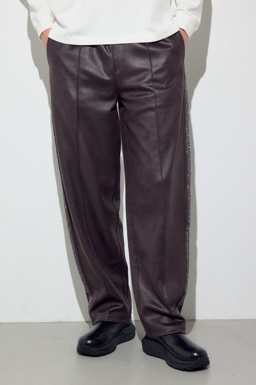 フェイクレザーラインパンツ BRN L