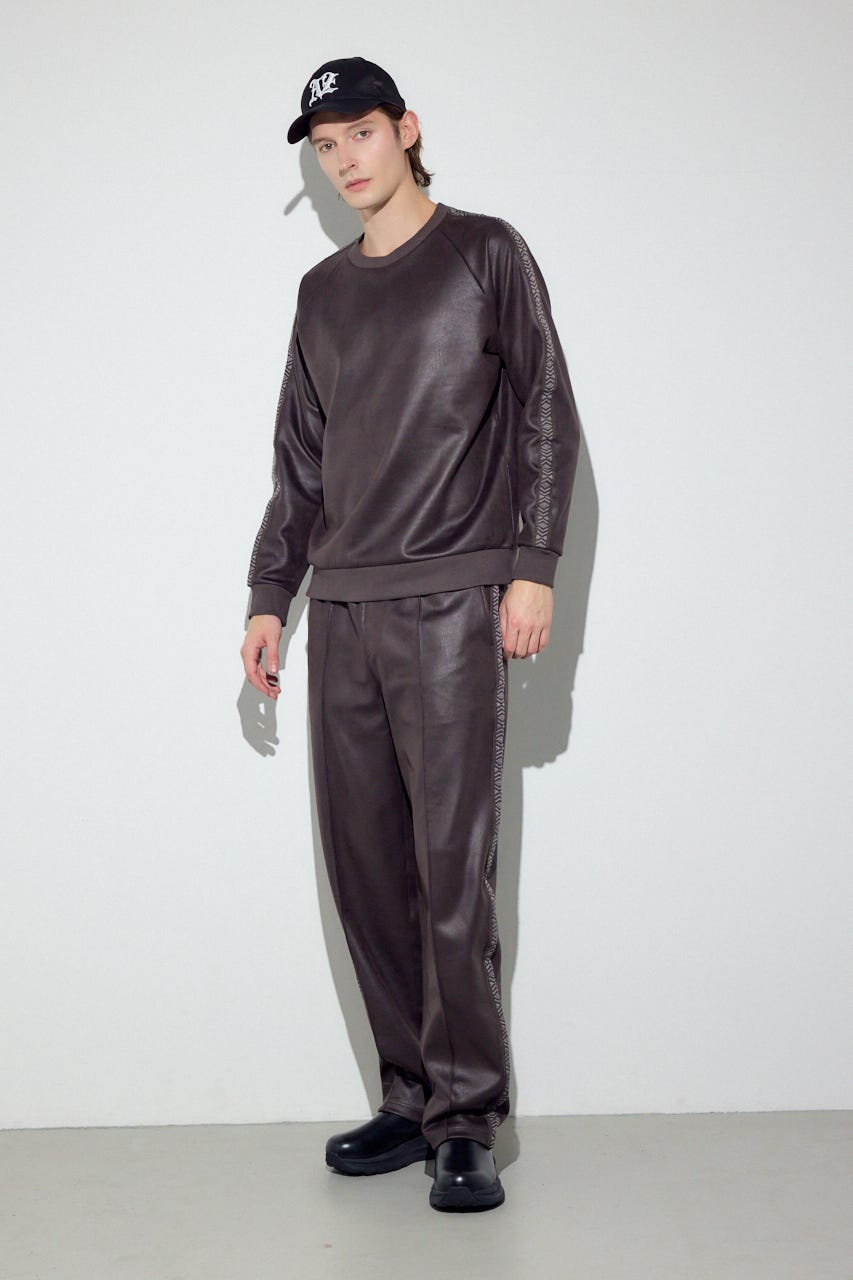 フェイクレザーラインパンツ BRN L