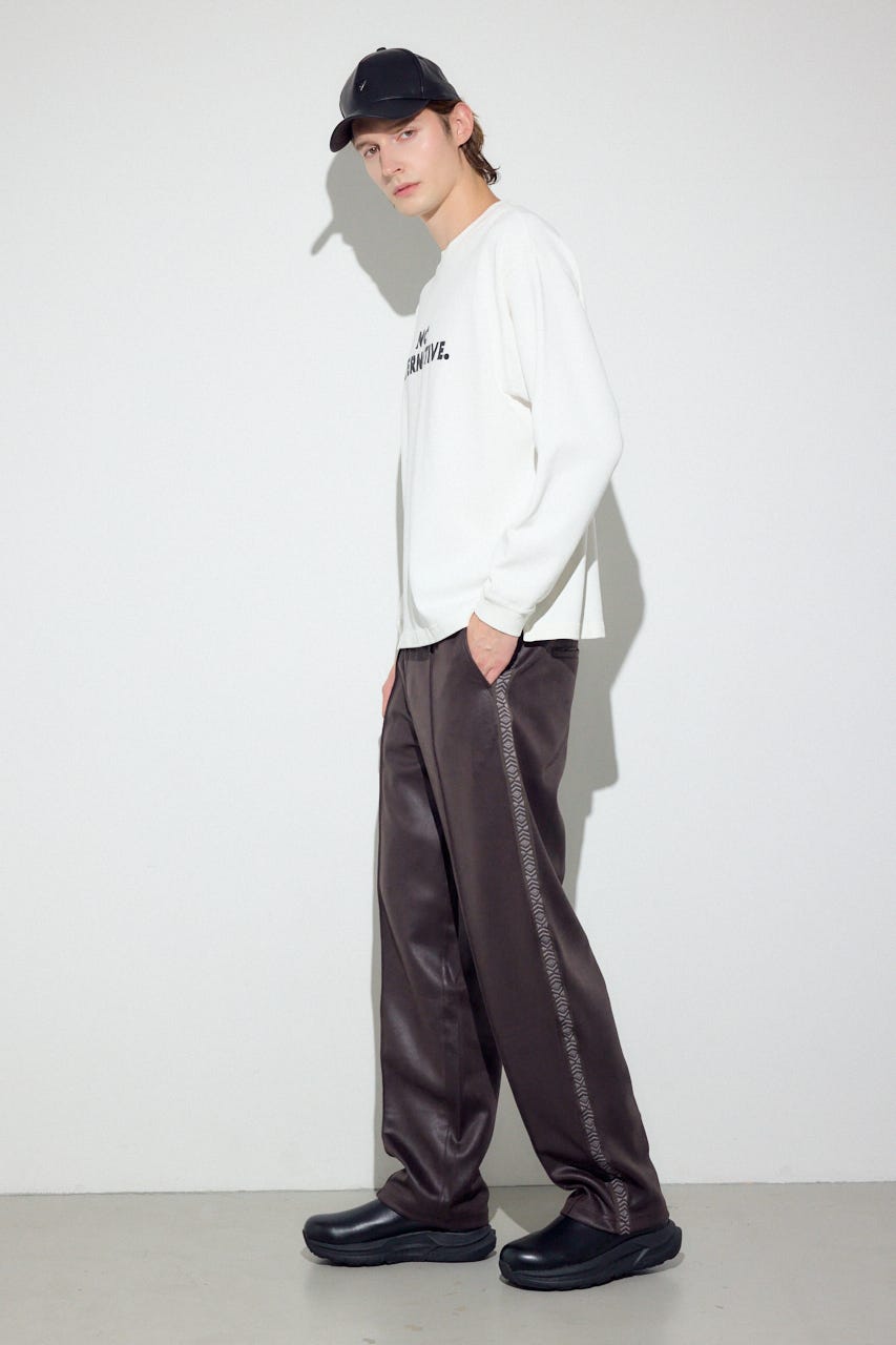 フェイクレザーラインパンツ BRN L