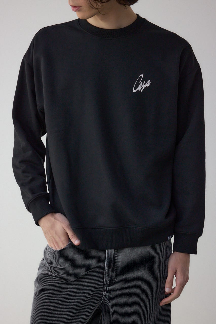 筆記体バックプリント裏毛トップス BLK L