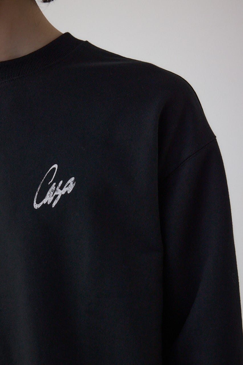 筆記体バックプリント裏毛トップス BLK L