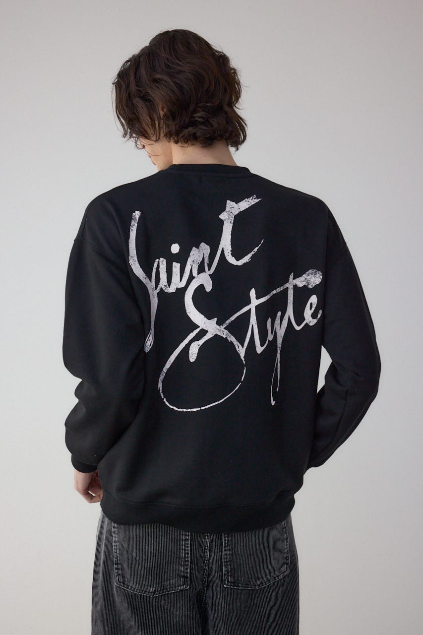 筆記体バックプリント裏毛トップス BLK L