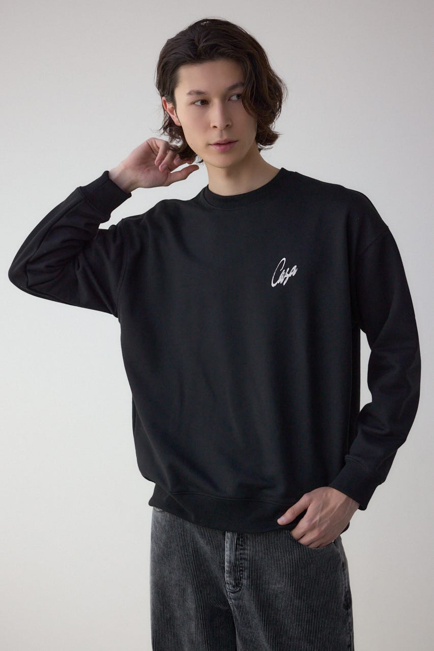 筆記体バックプリント裏毛トップス BLK L