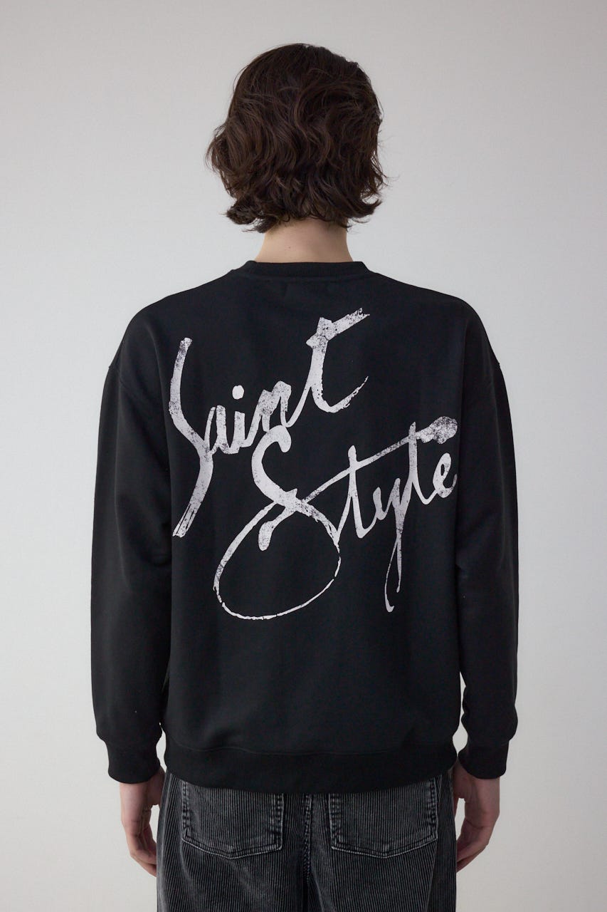 筆記体バックプリント裏毛トップス BLK L