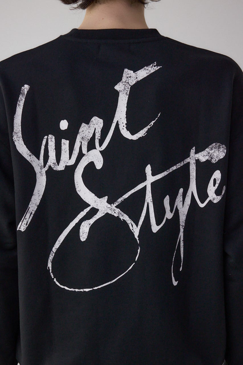 筆記体バックプリント裏毛トップス BLK L