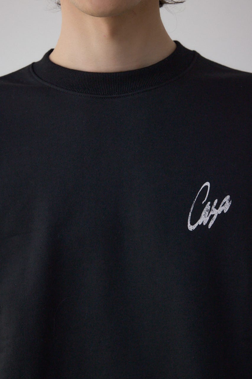 筆記体バックプリント裏毛トップス BLK L