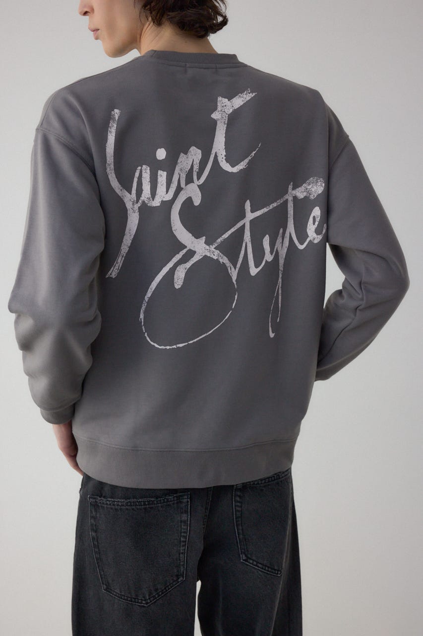 筆記体バックプリント裏毛トップス GRY M