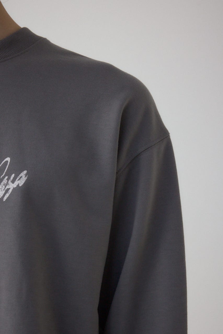 筆記体バックプリント裏毛トップス GRY M