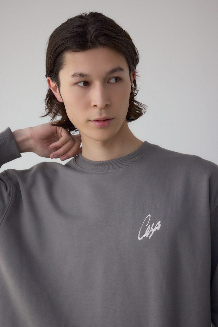 筆記体バックプリント裏毛トップス GRY M