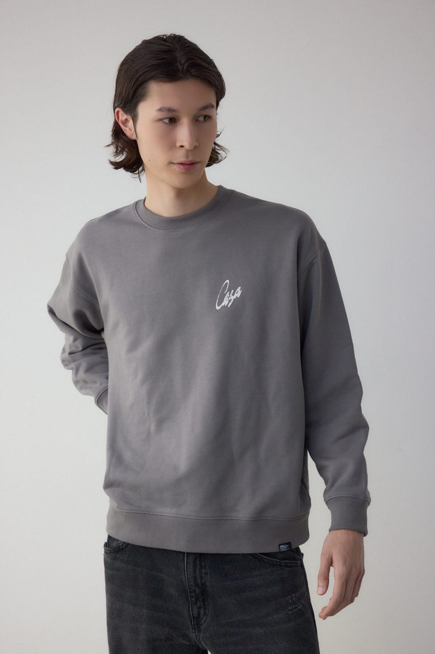 筆記体バックプリント裏毛トップス GRY M