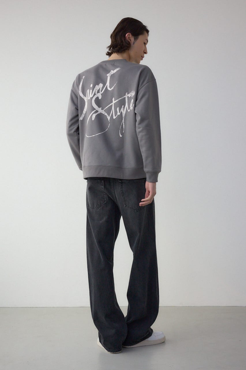 筆記体バックプリント裏毛トップス GRY M