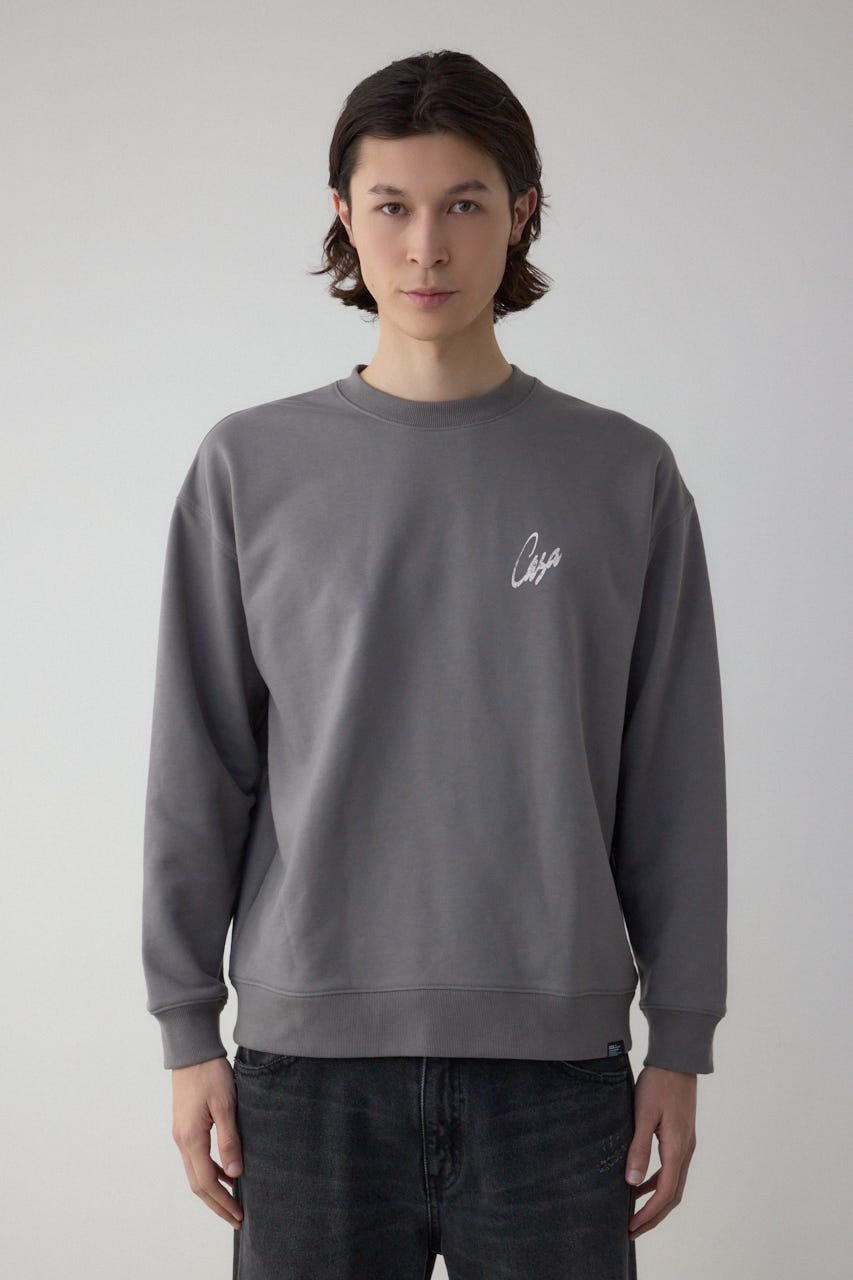 筆記体バックプリント裏毛トップス GRY M