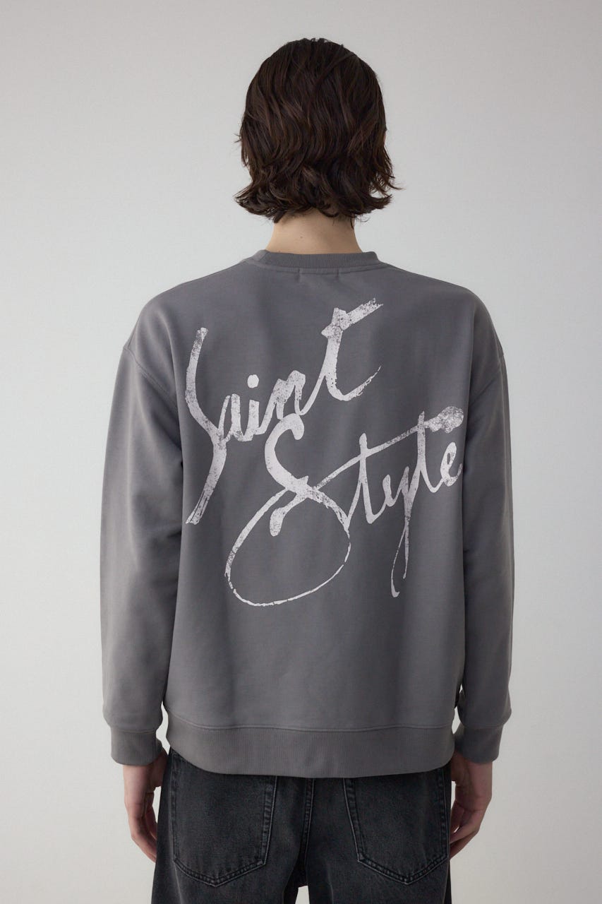 筆記体バックプリント裏毛トップス GRY M