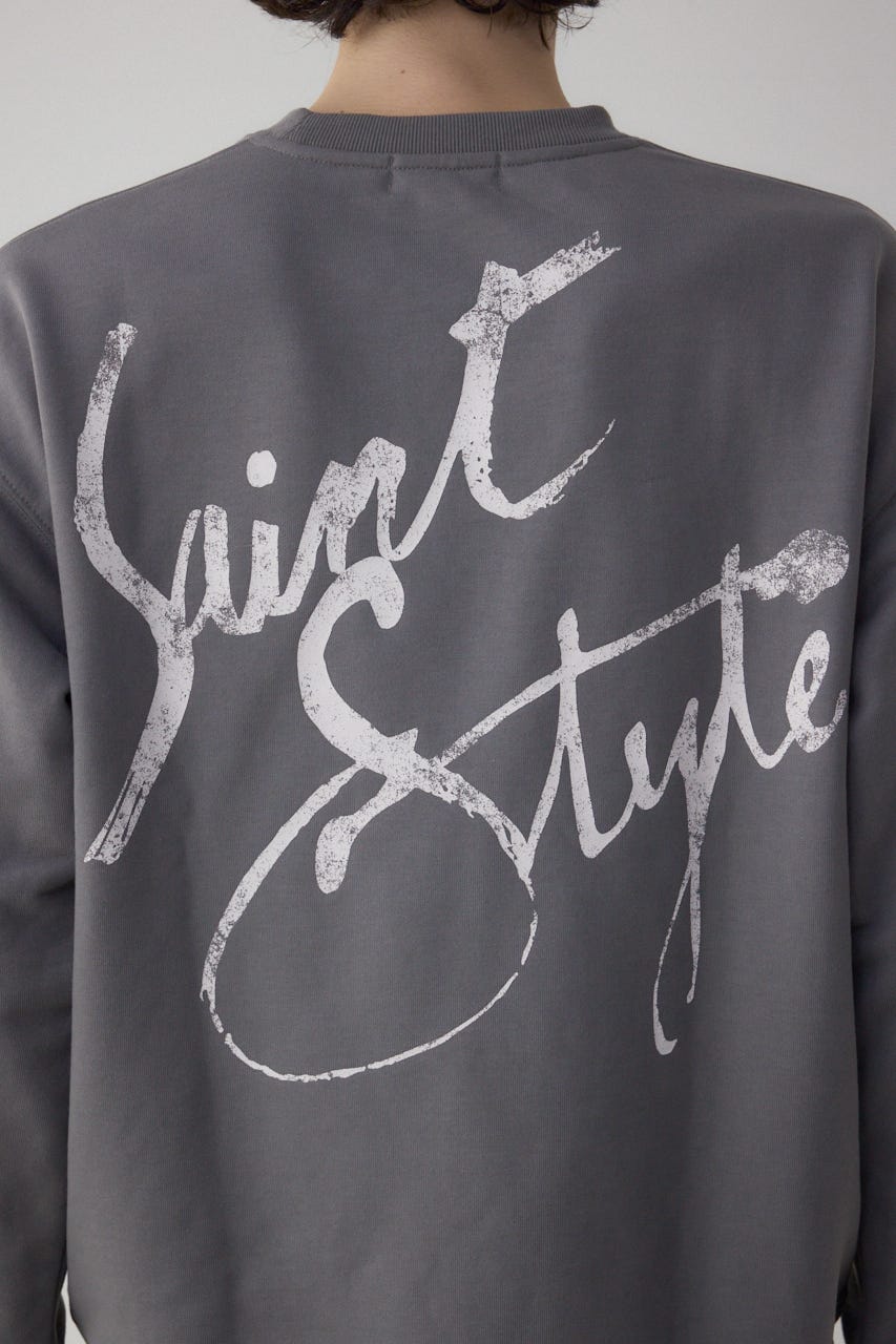 筆記体バックプリント裏毛トップス GRY M