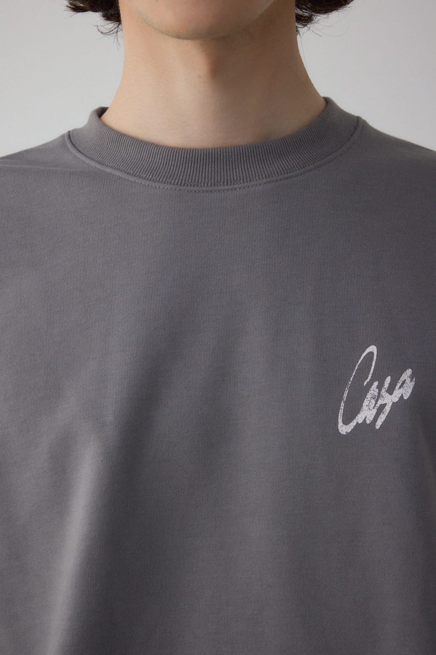 筆記体バックプリント裏毛トップス GRY M