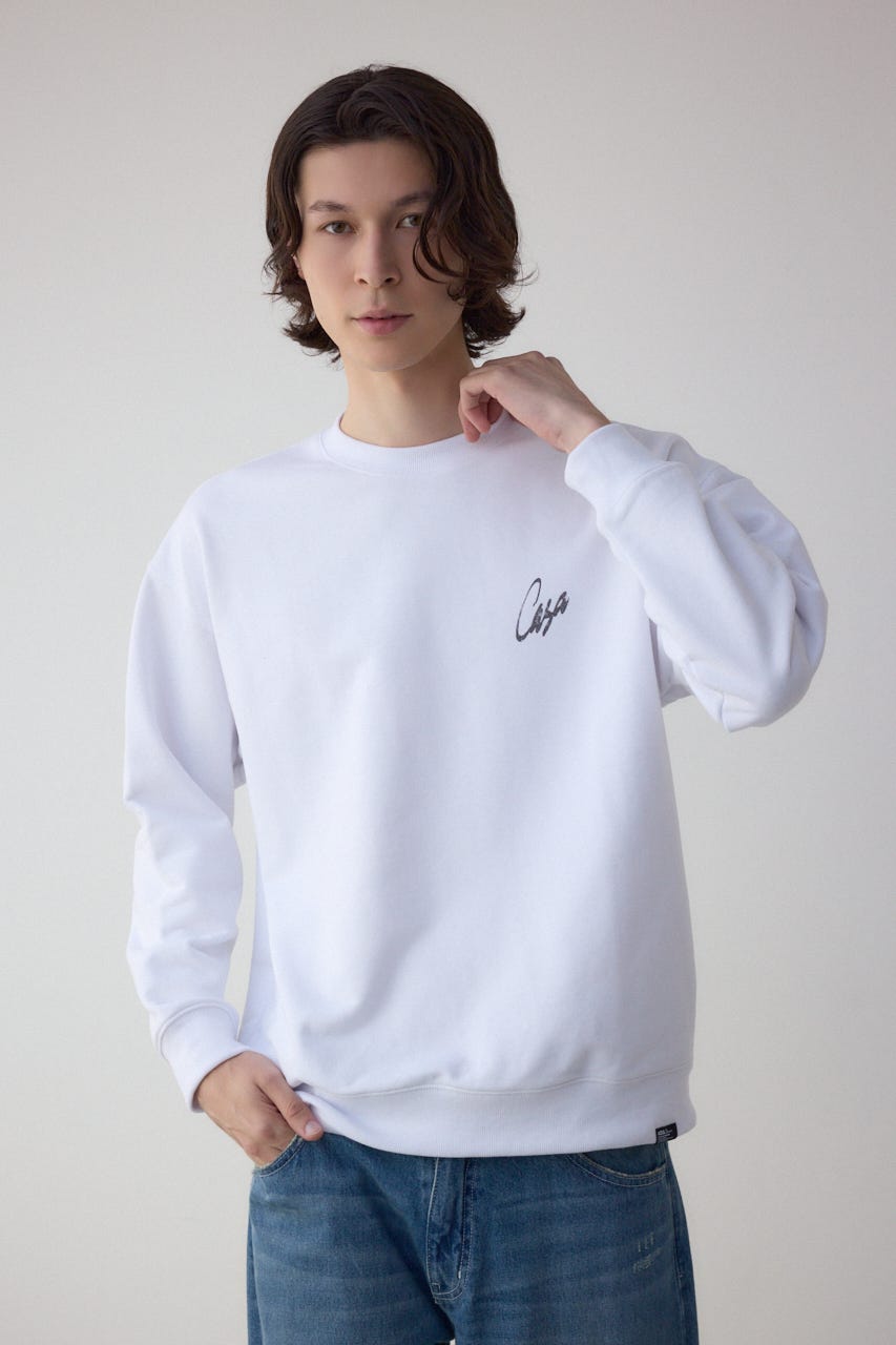 筆記体バックプリント裏毛トップス WHT M