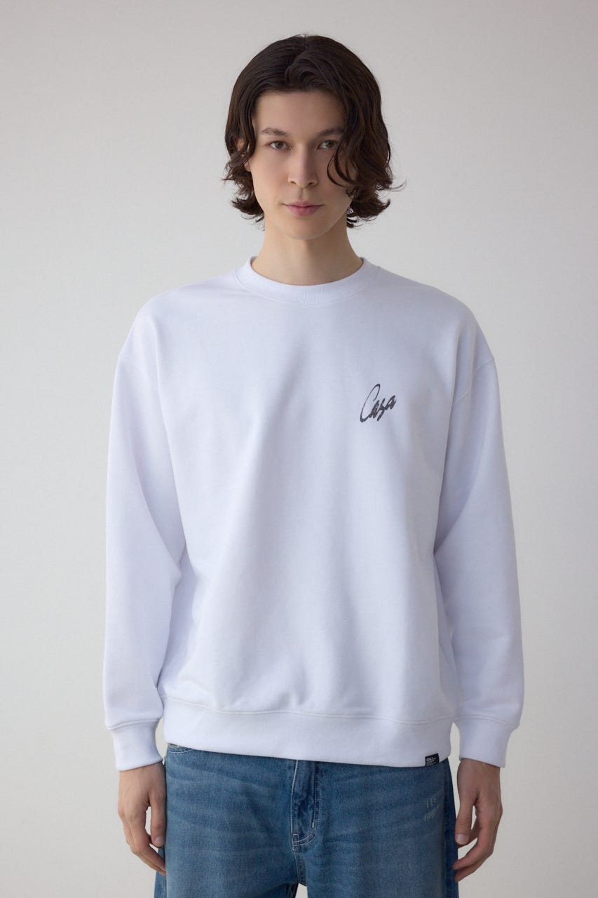 筆記体バックプリント裏毛トップス WHT M