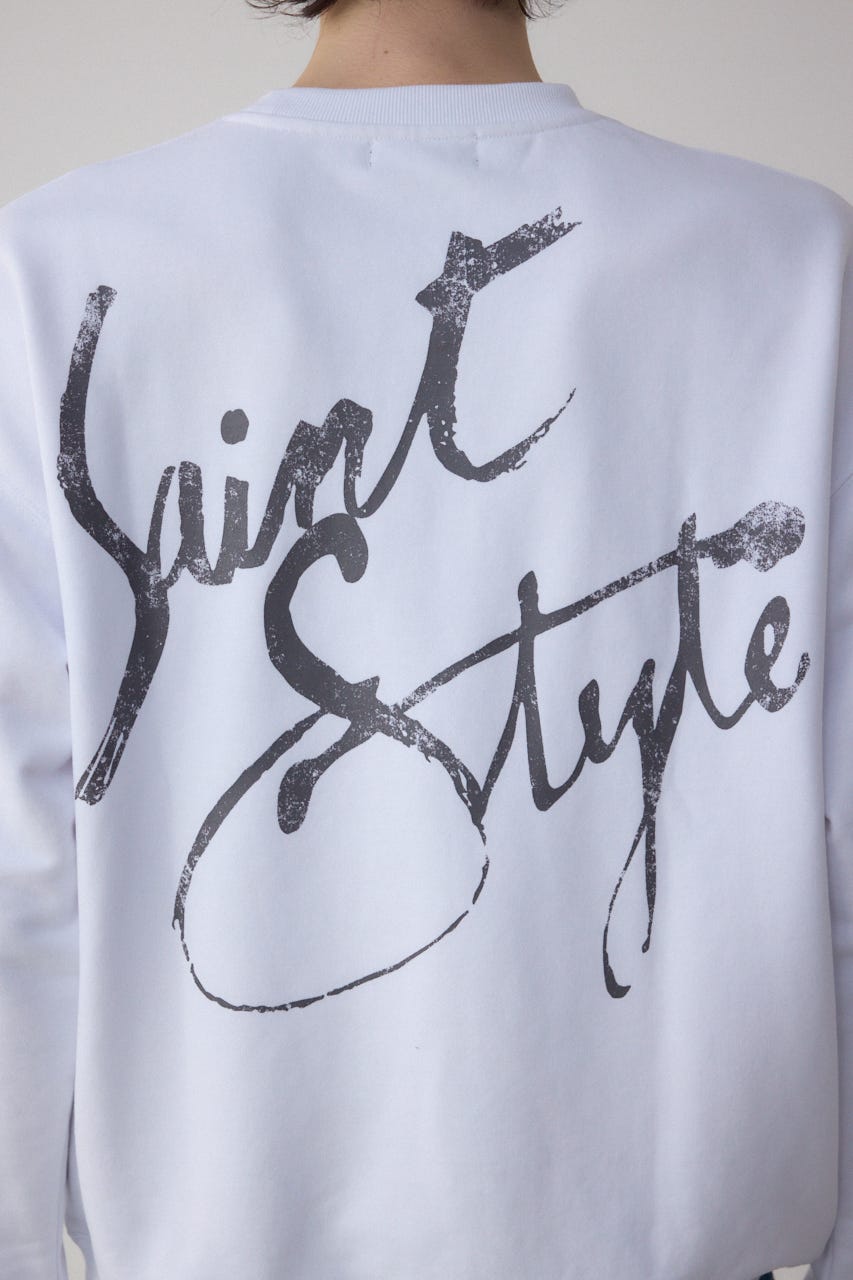 筆記体バックプリント裏毛トップス WHT M