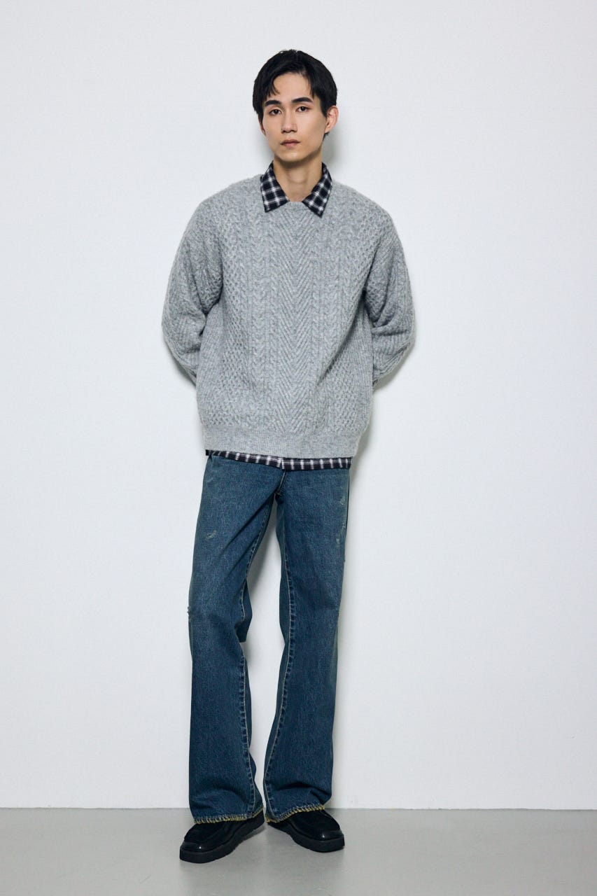 AZUL DENIM ダメージワイドデニム BLU L
