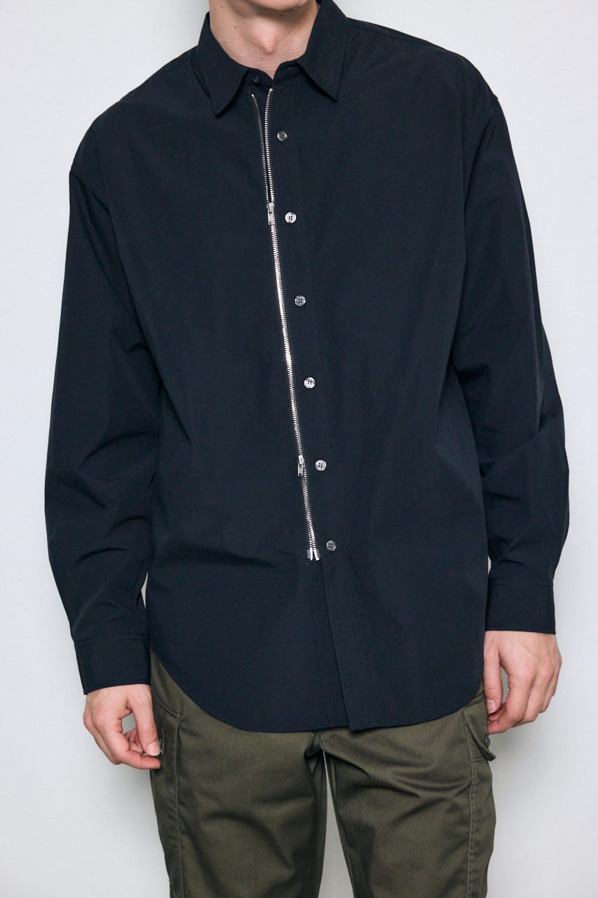 ジップアップ長袖シャツ BLK M