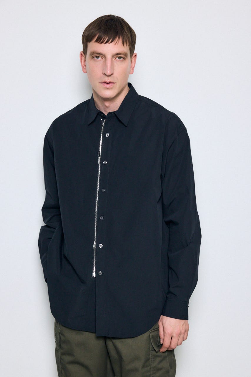 ジップアップ長袖シャツ BLK M