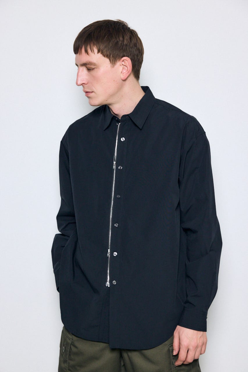 ジップアップ長袖シャツ BLK M