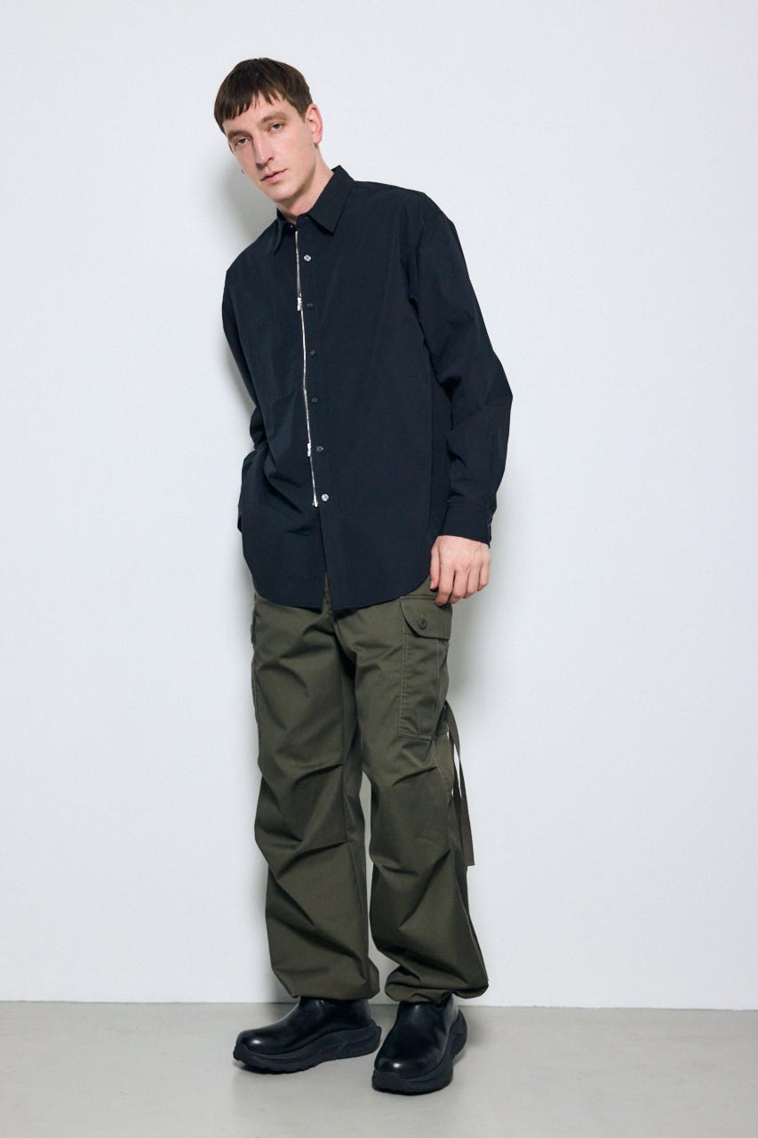 ジップアップ長袖シャツ BLK M