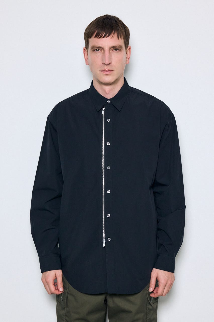 ジップアップ長袖シャツ BLK M