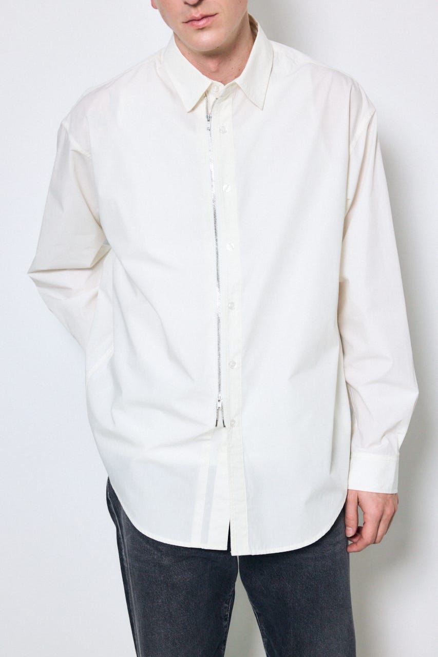 ジップアップ長袖シャツ WHT M