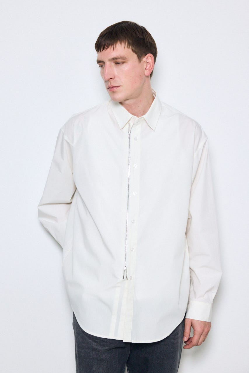 ジップアップ長袖シャツ WHT M