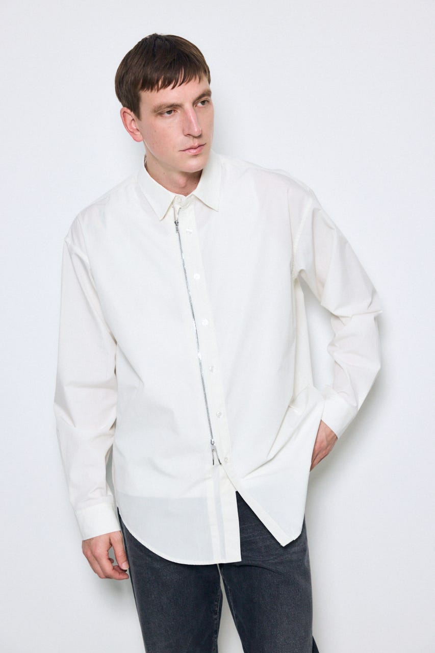 ジップアップ長袖シャツ WHT M