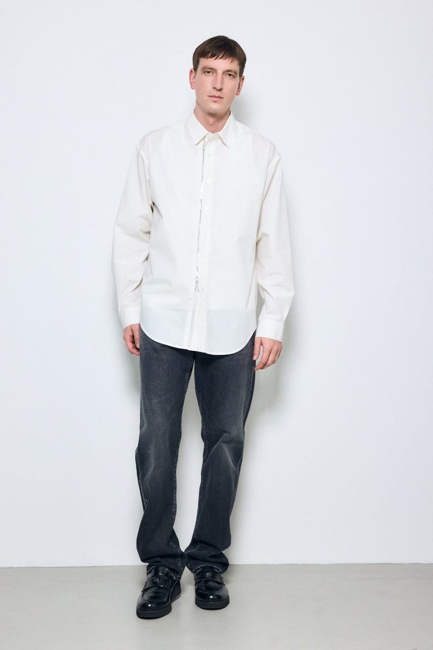 ジップアップ長袖シャツ WHT M