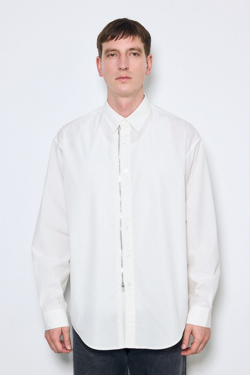 ジップアップ長袖シャツ WHT M
