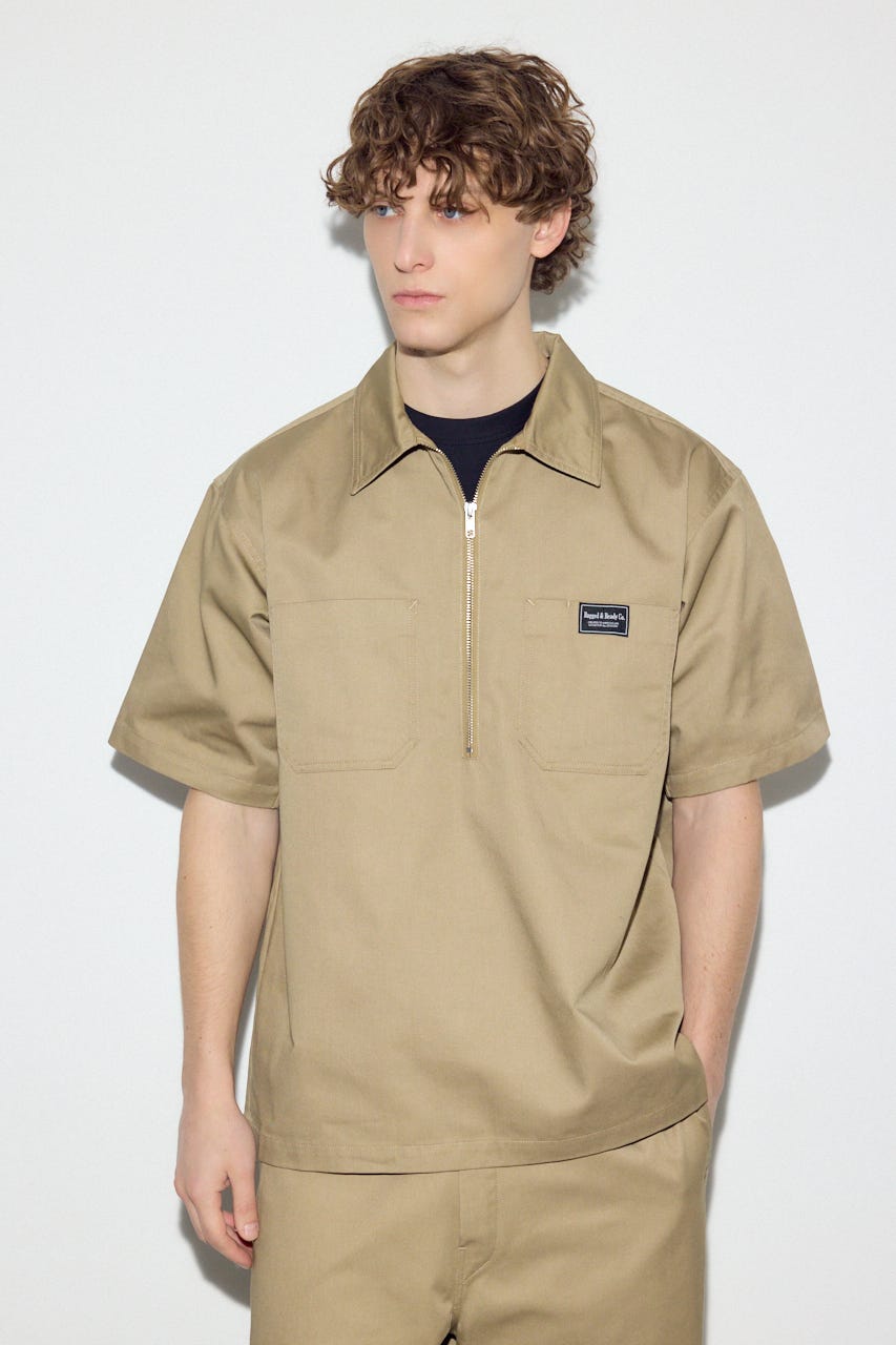 【SS先行アイテム】ハーフジップワークシャツ BEG L