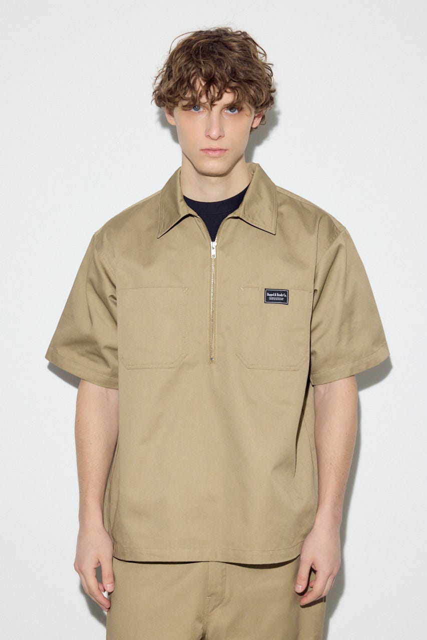 【SS先行アイテム】ハーフジップワークシャツ BEG L