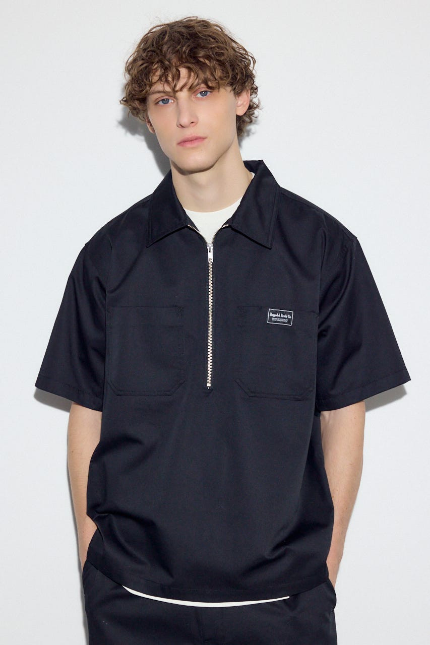 【SS先行アイテム】ハーフジップワークシャツ BLK L