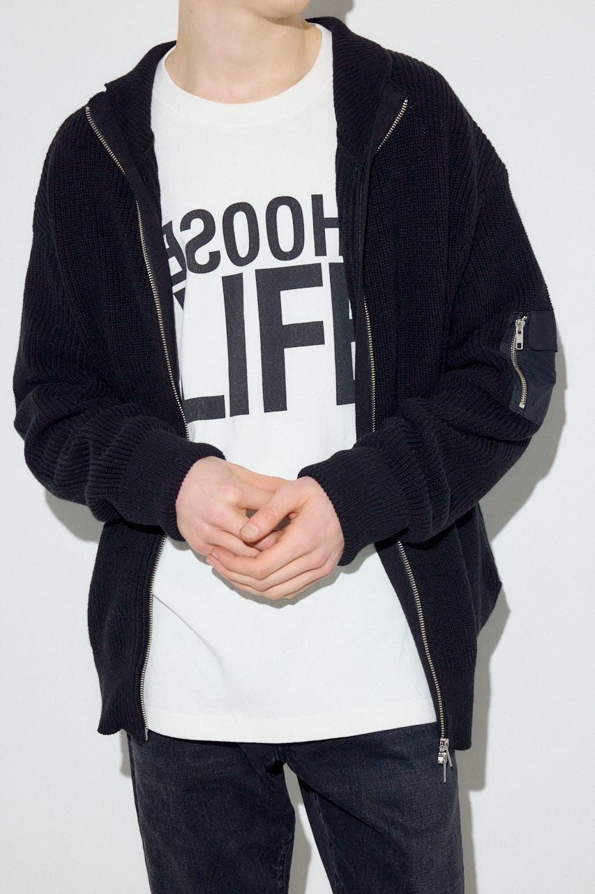 スタンドカラーWジップニット BLK L