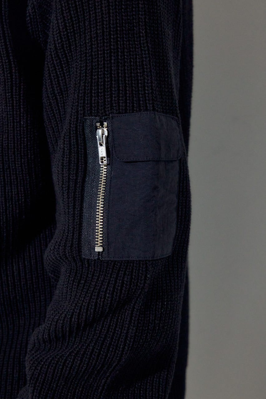 スタンドカラーWジップニット BLK L