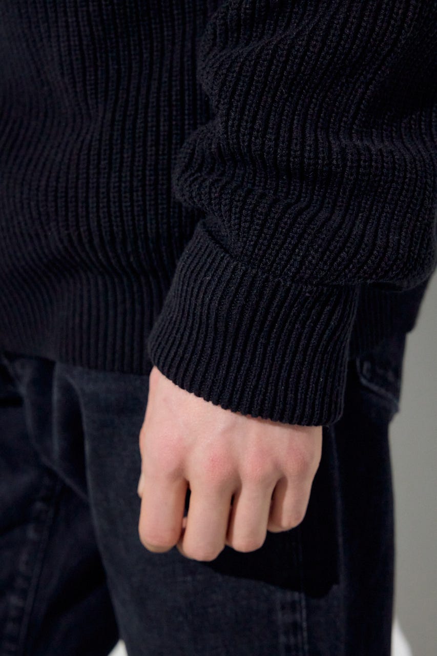 スタンドカラーWジップニット BLK L