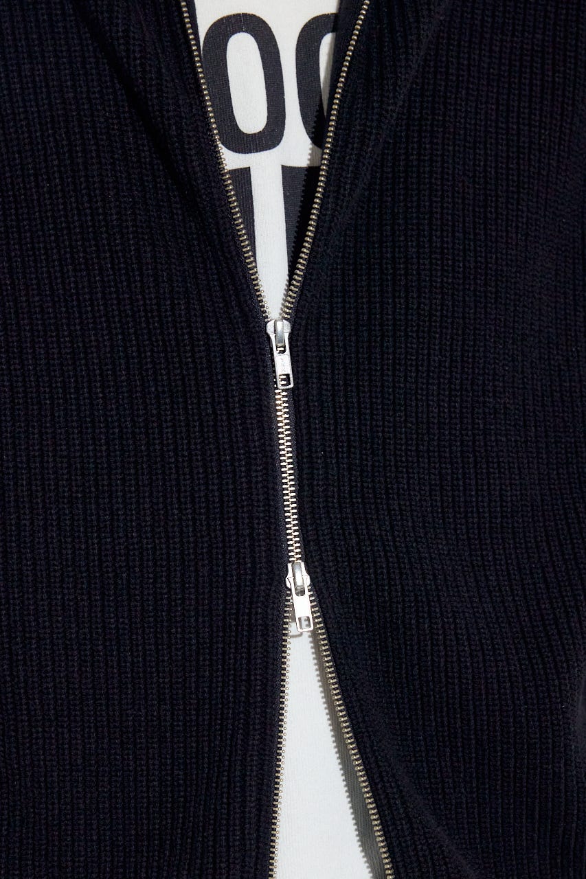 スタンドカラーWジップニット BLK L