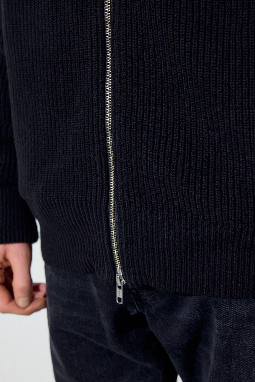 スタンドカラーWジップニット BLK L