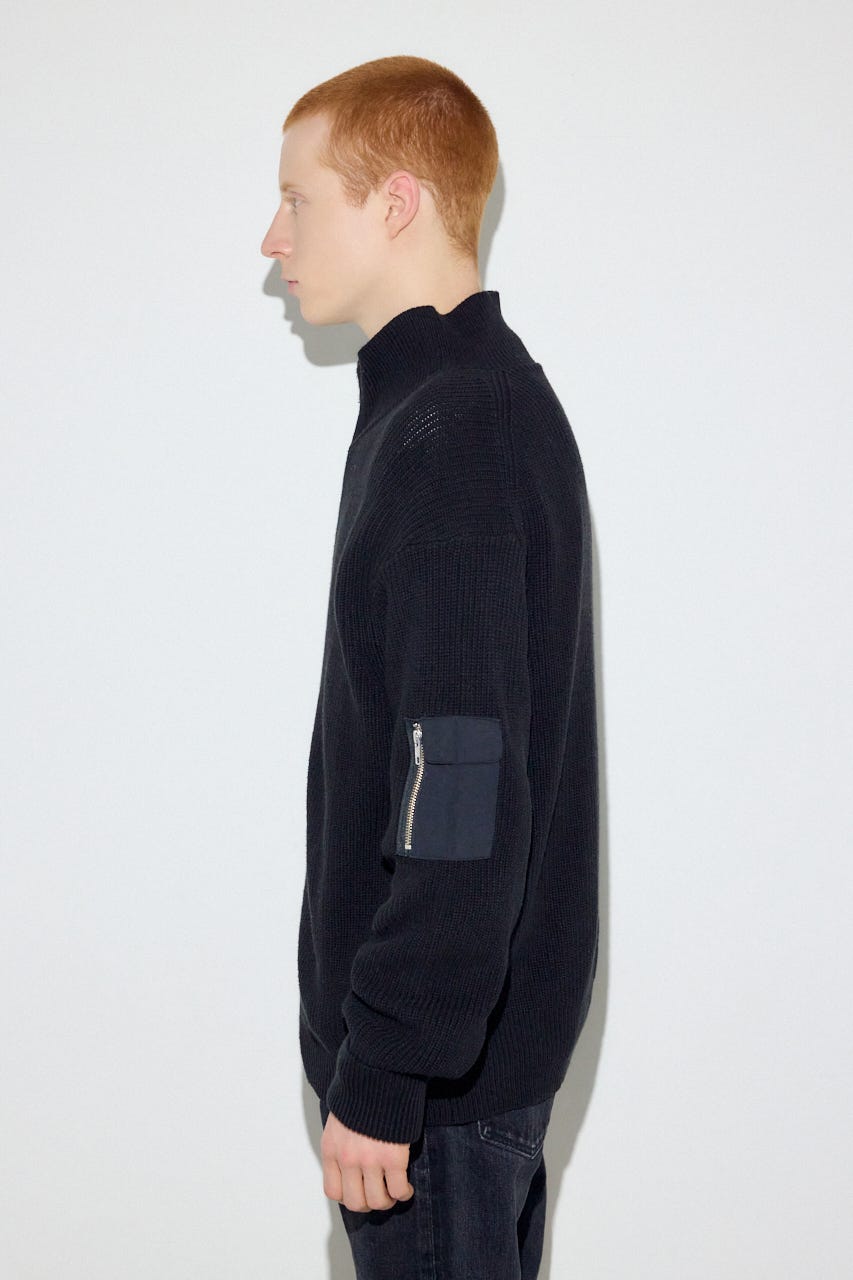 スタンドカラーWジップニット BLK L