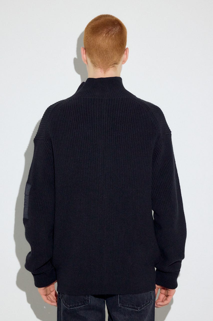 スタンドカラーWジップニット BLK L