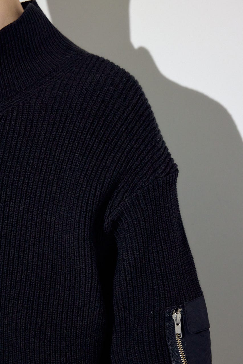 スタンドカラーWジップニット BLK L