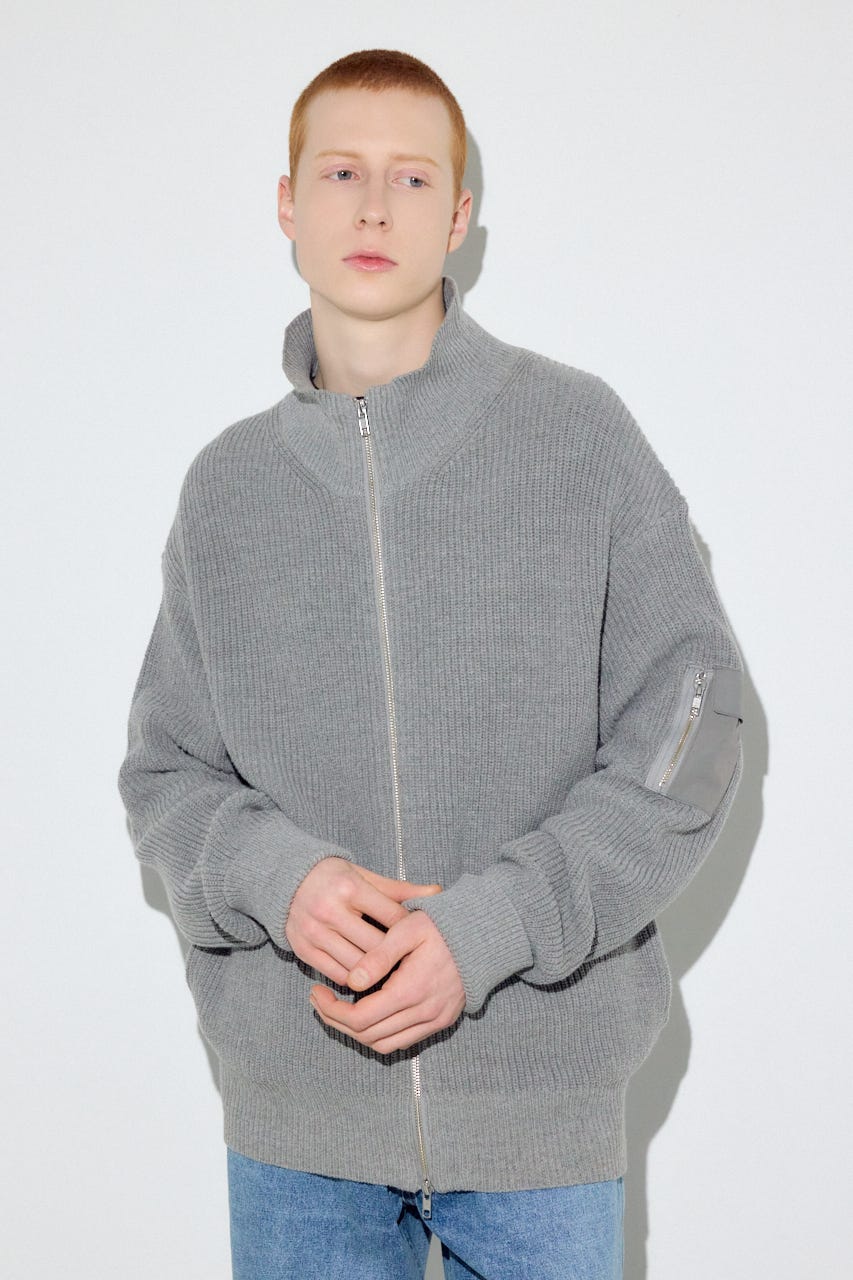 スタンドカラーWジップニット GRY L