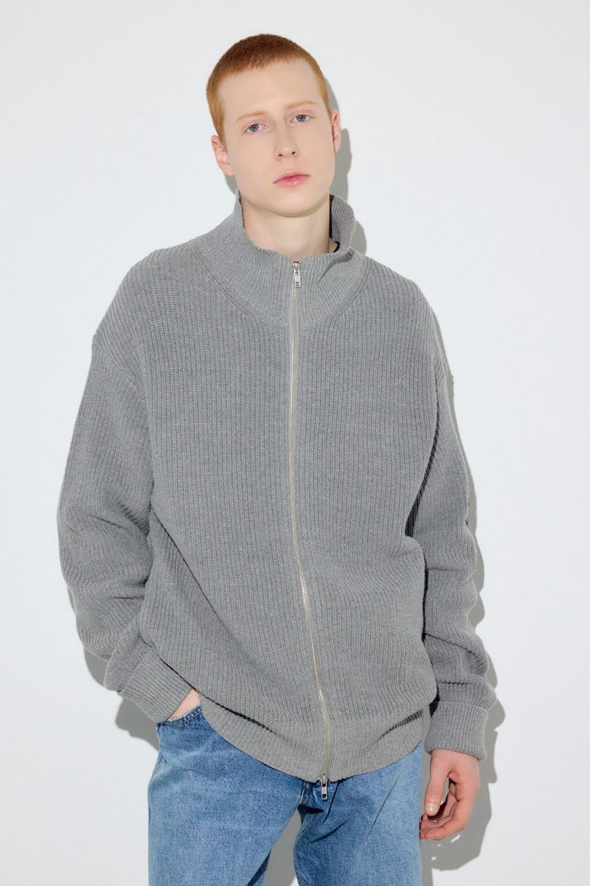 スタンドカラーWジップニット GRY L