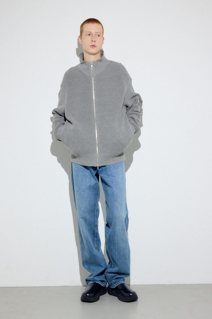 スタンドカラーWジップニット GRY L