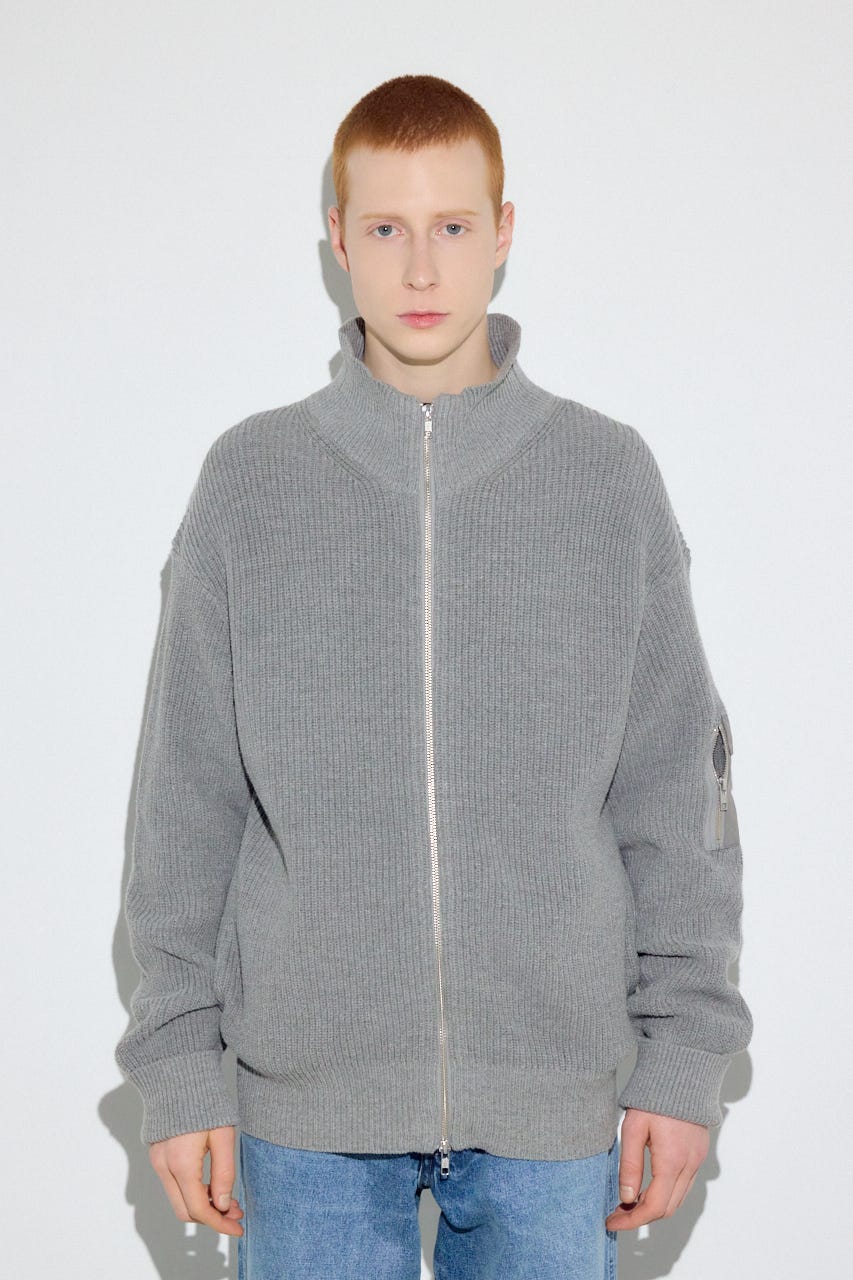 スタンドカラーWジップニット GRY L