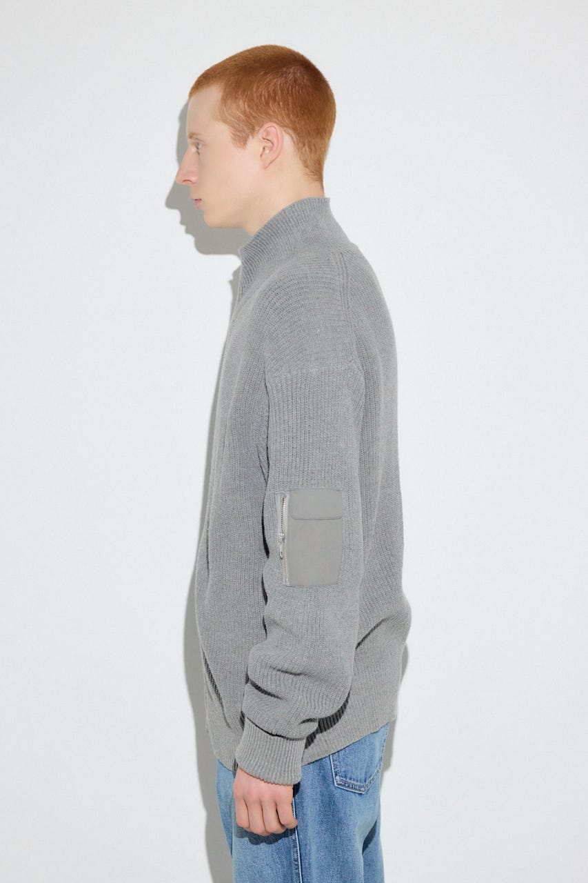 スタンドカラーWジップニット GRY L